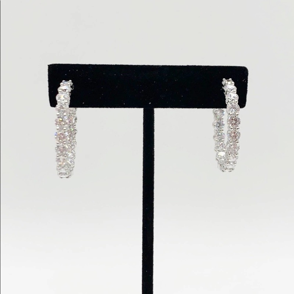 NEW Rhodium Plated CZ Inside Out Hoop Earrings